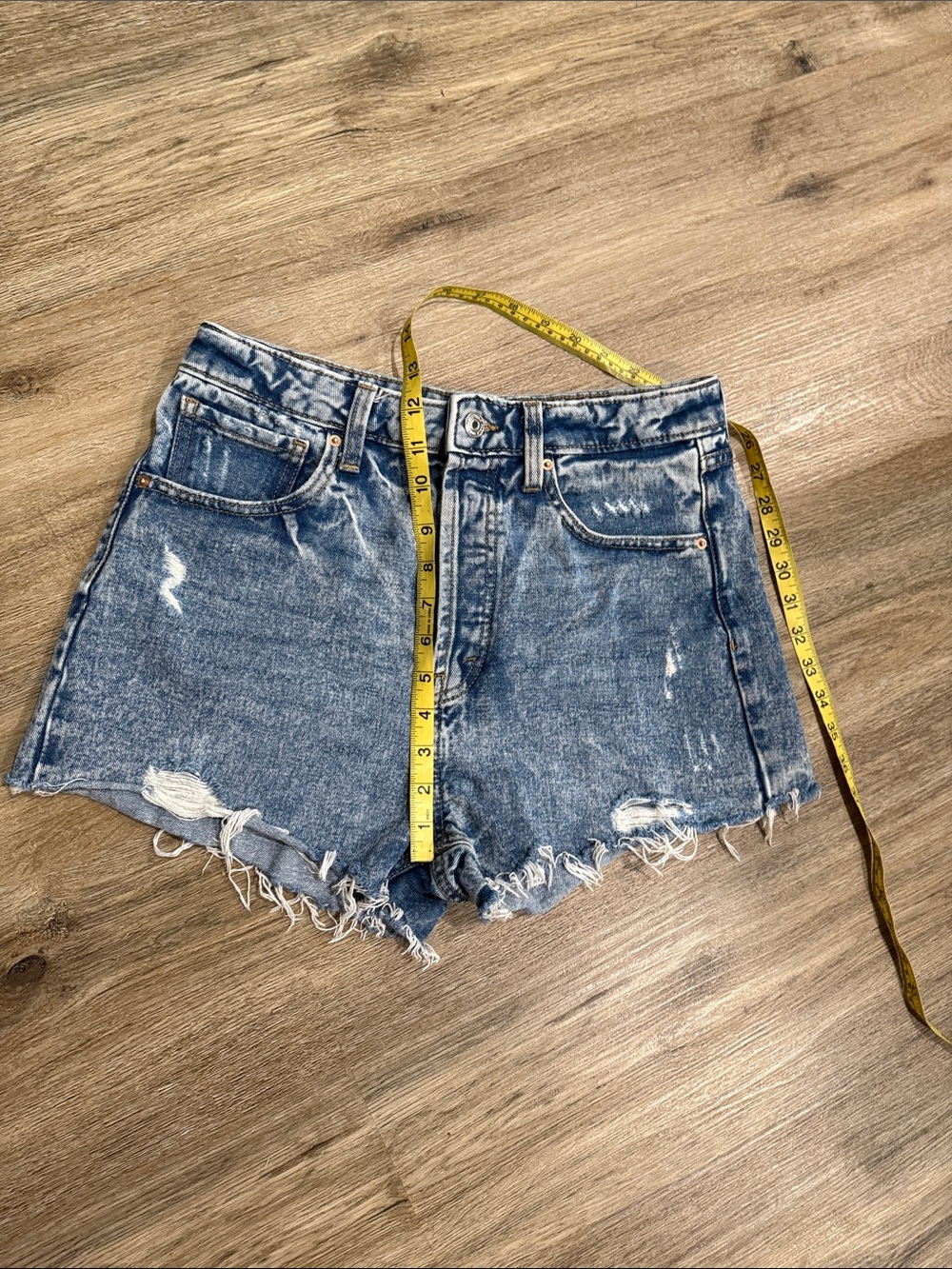 wild fable Distressed Light Blue High-Rise Denim Shorts - Picture 7 of 7